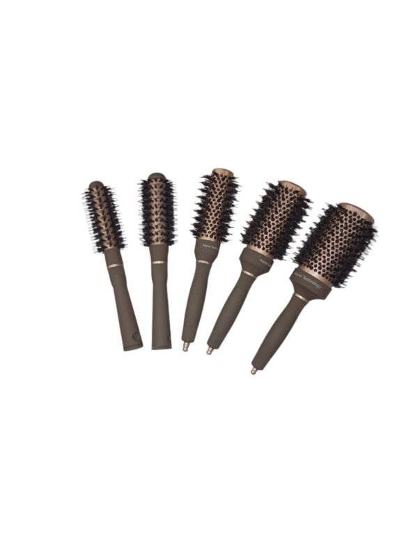 kit Escova de Cabelo Térmica Vazada Profissional Modeladora De Cerâmica Redonda, Anti Derrapante, Escova Marrom